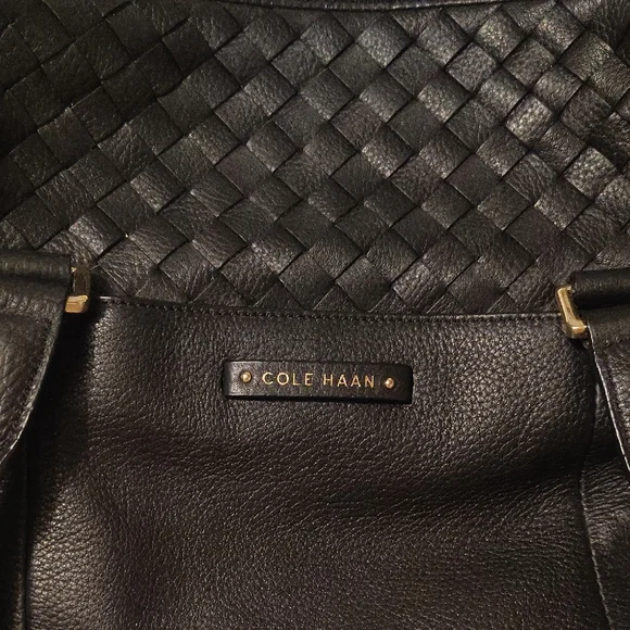 Cole Haan Black Woven Leather Shoulder Bag - Picture 2 of 6